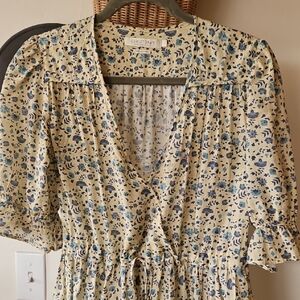 Christy Dawn Floral Print Dress - Blue and Cream